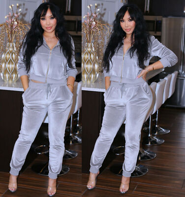 WOMENS LADIES Velour Velvet Hoodie and 