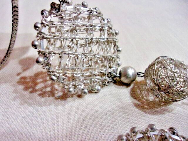 Silver Tone Multi Shape Wrapped Wire Necklace- NK - image 6