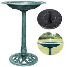 28" Outdoor Garden Bird Bath Basin w/ Solar Pump Fountain Stand Polyresin Decor