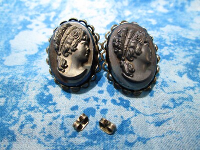 Victorian Style Stud CAMEO EARRINGS Made w/ VINTAGE Glass Cameos in New  Settings