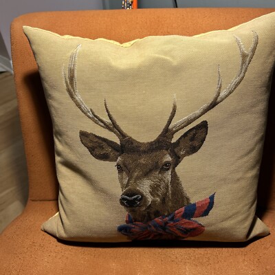 2 Rolande Du Dreuilh Stag Deer 18'' Tapestry Toss Pillows Christmas Duck Feathers