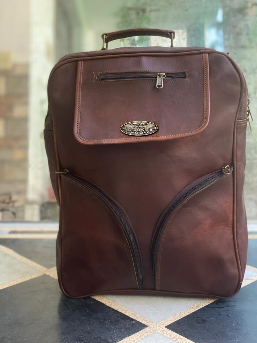 Vtg Handmade Genuine Leather Rustic College School Travel Rucksack Backpack Bag Vtg Handmade Genuine Leather Rustic College School Travel  main image 2