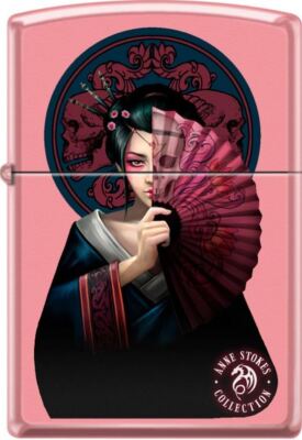 Zippo Anne Stokes Collection Geisha Kimono With Skull Fan On Pink Matte NEW L@@K