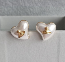 Vivienne Westwood Heart Pearl Earrings Orb Gold Jewelry with drawstring