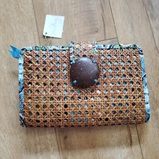 NWT Vera Bradley Tiki Tote Large Snap Straw Clutch In Bali Blue 