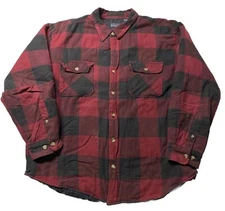 Vintage 90s Flannel Jacket Men’s Large Red Black Plaid Quilted Lined Heavyweight