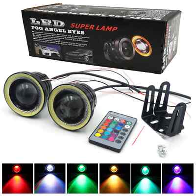 A1 AUTO 2X 3.5'' RGB Multi-Color Angel Eye Halo Ring LED Fog Light Projector DRL