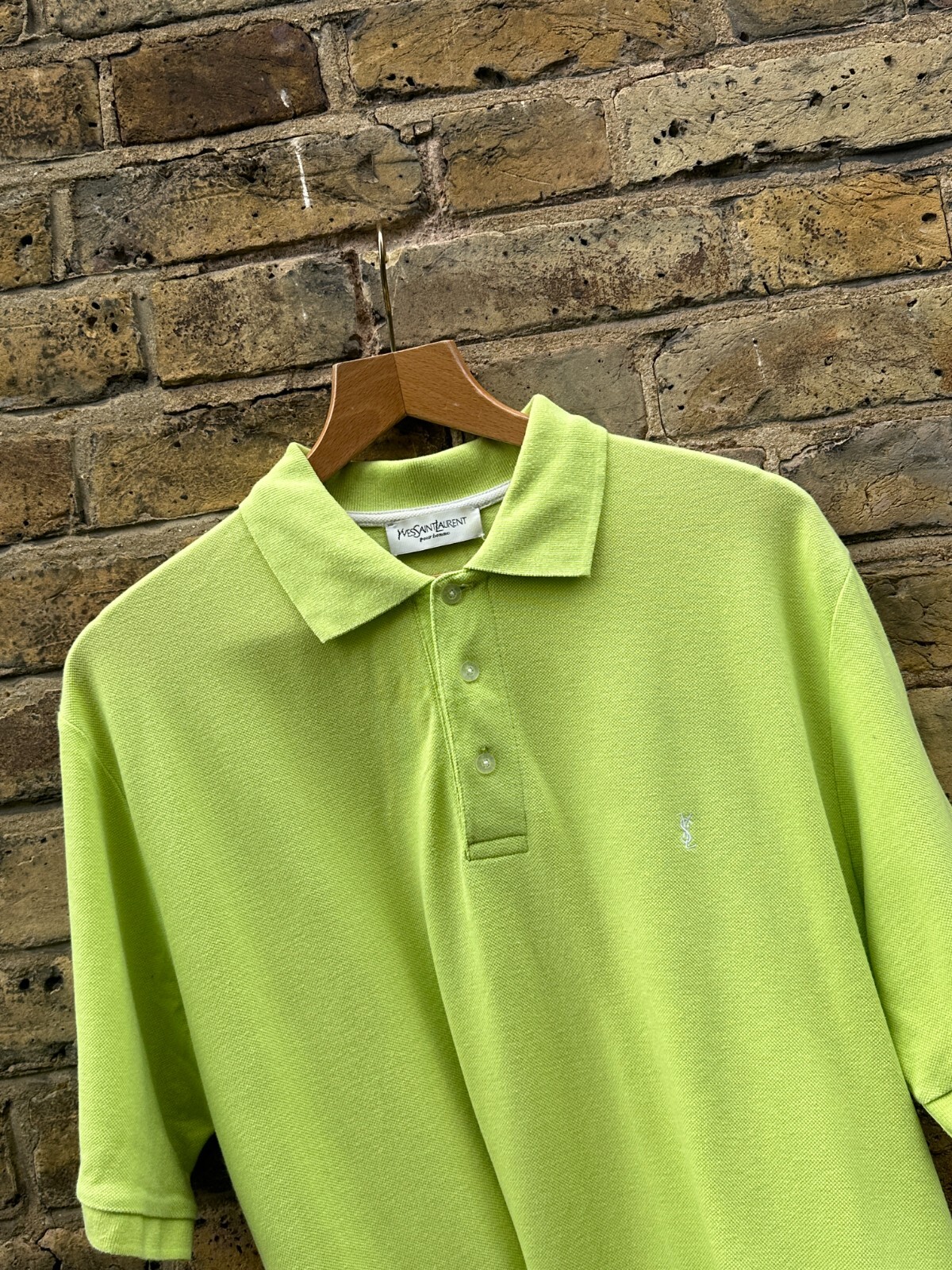 Polo uomo YVES SAINT LAURENT grande manica corta vintage verde cotone anni 90