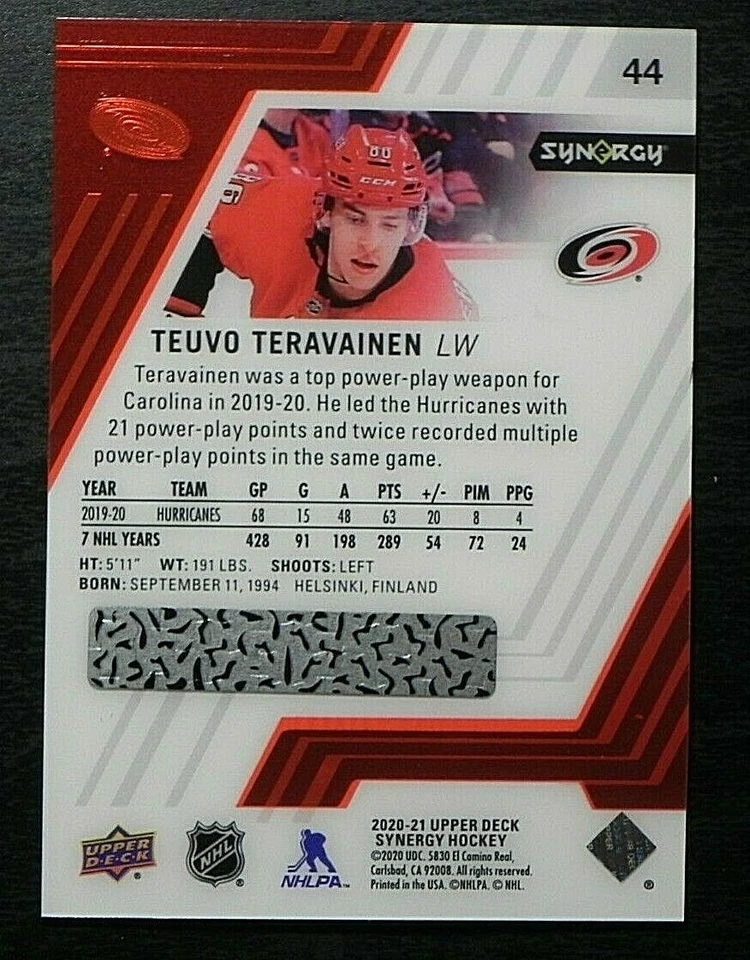 2020-21 20/21 Synergy RED BOUNTY CODES #44 Teuvo Teravainen Carolina Hurricanes - Image 2 of 2