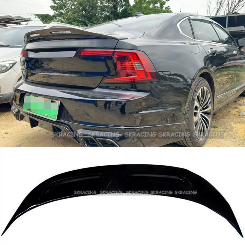 Fits 2021 2023 Volvo S90 Sedan Gloss Black Rear Trunk Spoiler Duckbill Lip Wing