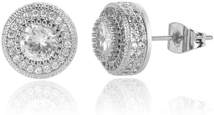 10mm Mens Earrings Round Cut CZ Simulated Diamond Stud Earrings for Men Women Foto 4 de 4