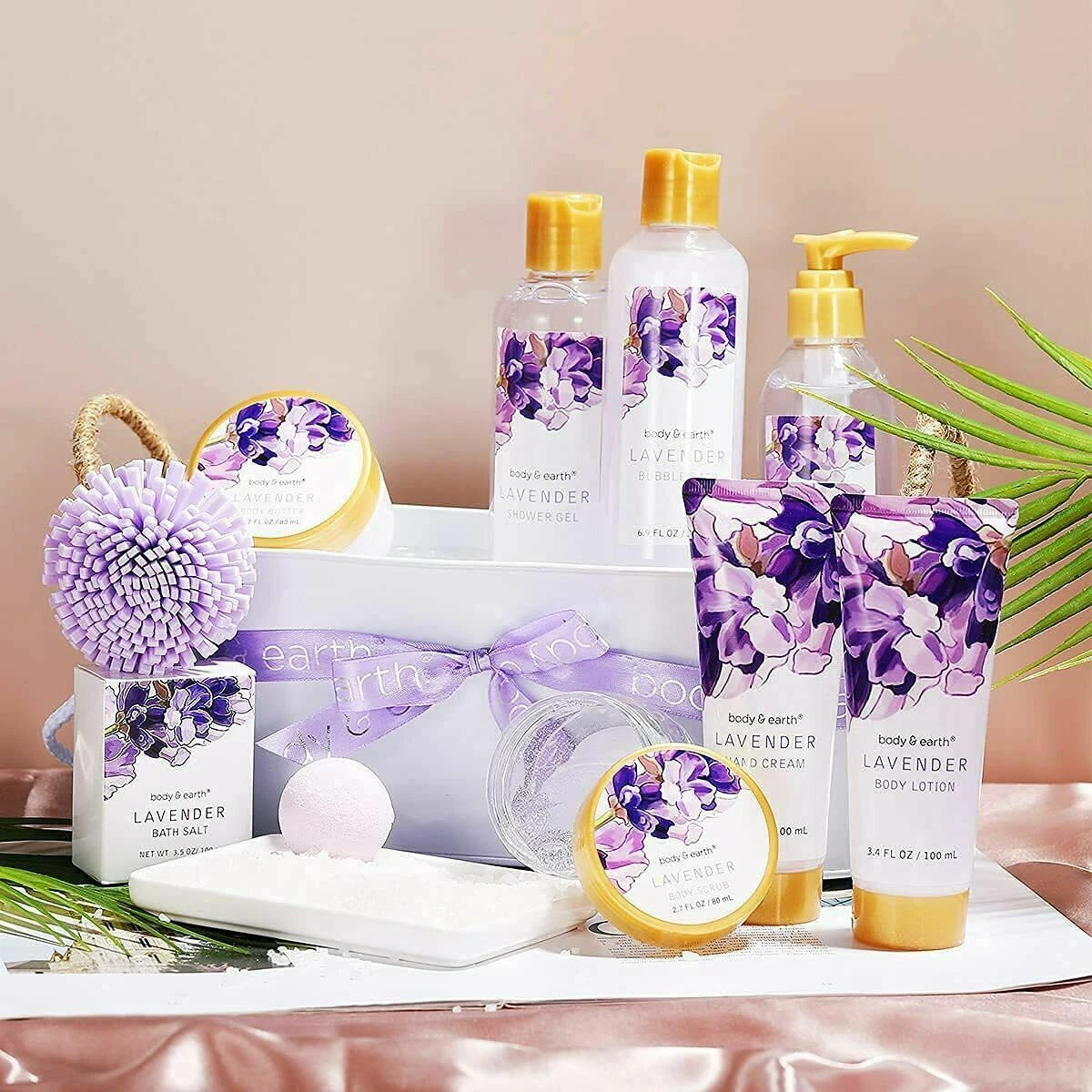 BODY EARTH Bath Spa Gifts for Women Lavender Gift Set 11 Pcs Shower set