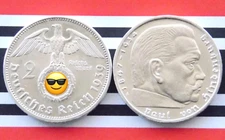 GERMANY 2 REICHSMARK 1939 A HINDENBURG Silver Coin Third Reich Genuine WW2 Mark