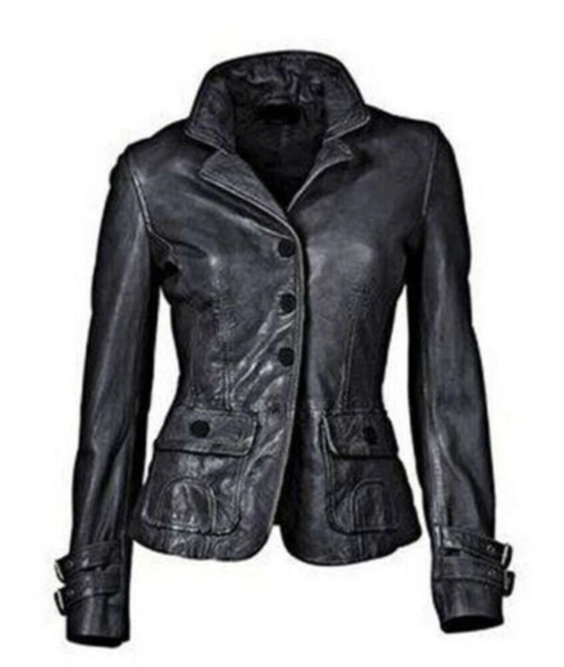 New Women's Genuine Lambskin Soft Leather Motorcycle Slim fit Biker Jacket/Coat - Image 3 of 4
