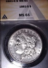 1881-S Morgan Silver Dollar, ANACS - MS61 , Issue Free