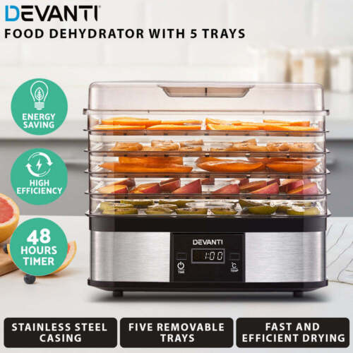 Devanti Food Dehydrator with 5 Trays - Silver - Versatile Food Dehydrator - Picture 1 of 21