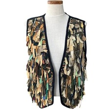 AJ Vintage 90s Shaggy Scrap Suede Leather Vest Size M Boho Festival Patchwork