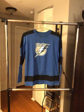 Tampa Bay Lightning Old Logo Blue Hockey Style Cotton Shirt Adult Medium Vintage