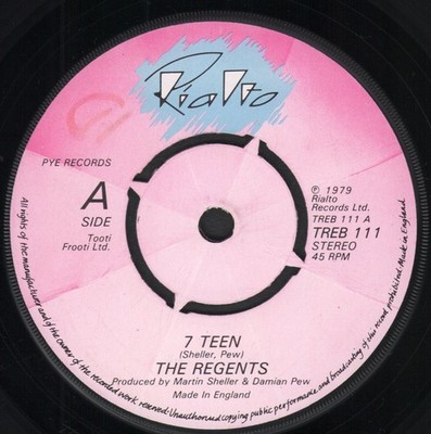 Regents (New Wave Group) 7 Teen 7'' Vinyl UK Rialto 1979 Vier Prong Label Design