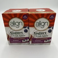 2 PACK Align Yogurt Probiotic Gut Health Fruit Bites Apple Blueberry 21 Ct Each
