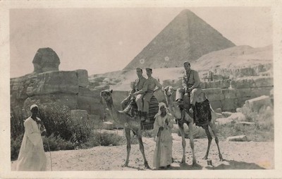 Vintage RPPC Giza Egypt Great Sphinx Pyramid Soldiers Camels Kodak  Postcard