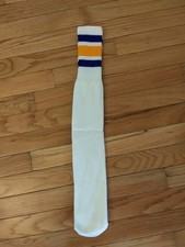 1-Pair Vintage 1970's Men's White Blue Yellow Striped Athletic Tube Socks NOS