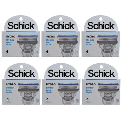 Schick Hydro Dry Skin 5 Blades Razor 4 Refills/ 6 Packs Total 24 Cartridges