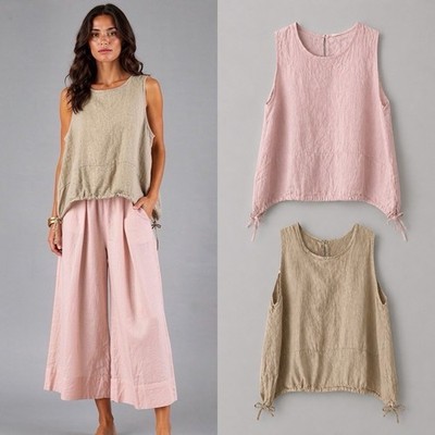 Damen Leinen Top Bluse Tunika rosa camel neu 36 38 40 42 Onesize Boho Shirt