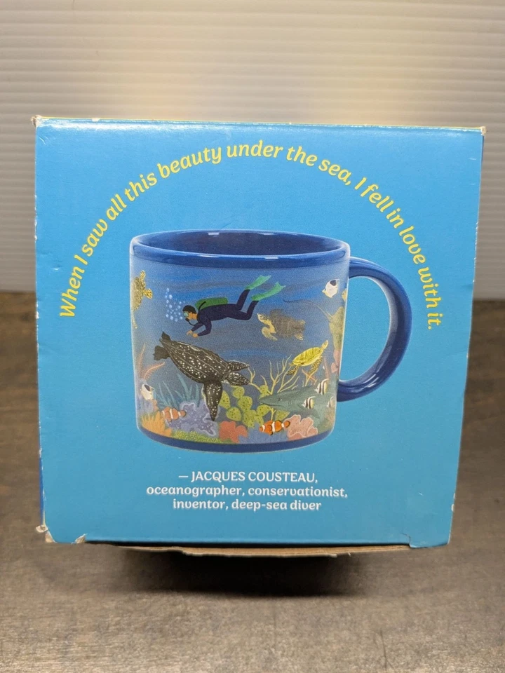 Taza de arrecife de coral tortugas marinas cambio de color transformador de calor Jacques Cousteau cotización Foto 4 de 4