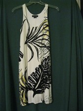 Karen Kane, M, Sleeveless Knit Dress, Bamboo Leaf Print Black/Yellow/Gray White