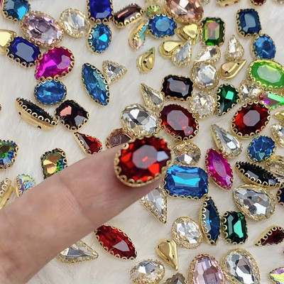 40 Stck. Gemischte Strass Aufnähen Edelsteine | Gold Krallen Fassungen | Zum Selbermachen Handwerk & Mode