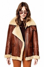 Women's Aviator Sheepskin Shearling Bomber Leather Jacket Multicolour Winter Coa