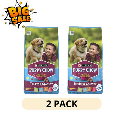 2 Pack Purina Puppy Chow Beef Rice Dry Dog Food 30 lb High Protein Bag