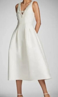 Sachin & Babi Women's Ivory Millie Beaded Sleeveless Mikado Dress Size 12