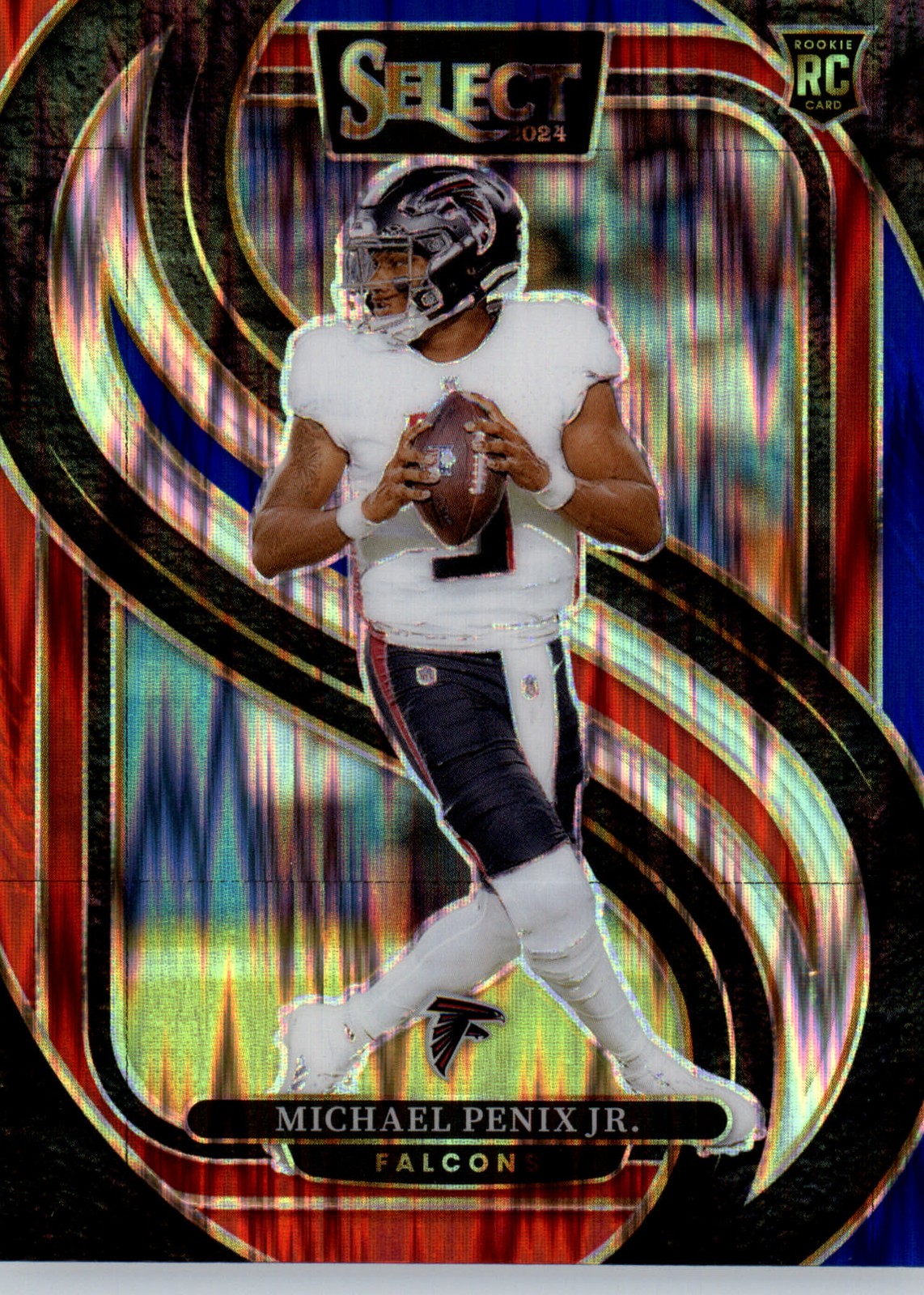 2024 Panini Select #110 Michael Penix Jr. Black & Blue Prizm Shock Falcons RC