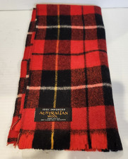 Vintage Scarf 100 Imported Australian Wool Red  Black Plaid Fringed 48" x 12"