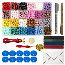 Wax Seal Kit, 24 Colors Wax Sealing Beads,Stamp, Spoon, Metallic Pen,Envelope,Ca