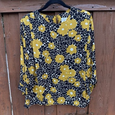 Ba&sh Lady Top Black Golden Yellow Floral Embossed Blouse Shirt Size Medium