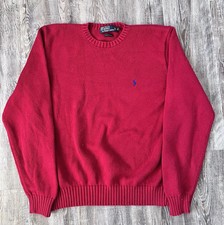 VTG Polo Ralph Lauren Sweater Mens XL Red Knit Pullover Blue Logo Embroidered