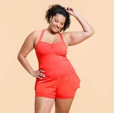NWT~ Blogilates sz XS Spicey Orange Sweetheart Tank T-Back Ruching Tank AD71