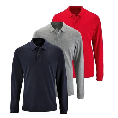 NPZ Polo Homme manches longues (lot par 3) bleu marine – gris - rouge