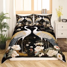 Japanese Crane Bedding Set for Kids Boys Girls Teens Toddler Asian Art Comfor...