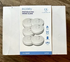 6 PACK Ecoey Photoelectric Smoke Detector Alarm Set Model FJ136GB White