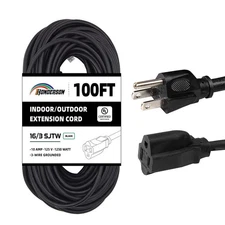 100FT Outdoor Extension Cord-16/3 SJTW Durable Black Extension Cable with 3 P...