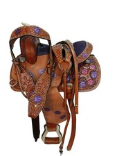 Western Handmade Horse Saddle Leather Barrel Racing Tooled Trail Tack Equestrian
