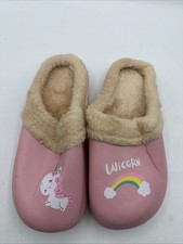 Girls Unicorn Pink Slippers Fur Lined Padded Size 2
