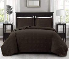 Chezmoi Collection Kingston King Size Bedspread Set, 3-Piece Brown Oversized ...
