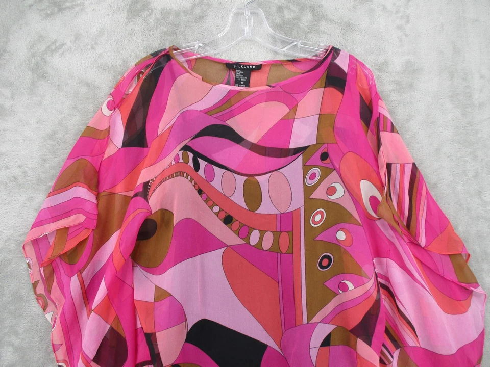 Blusa Vintage Silkland Manga Kimono Seda Mediana Abstracta Retro Años 90 Y2K Rosa Foto 3 de 4