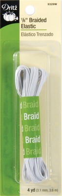 Dritz 9329-W  Braided Elastic 1/8''X4yd-White (4Pk)
