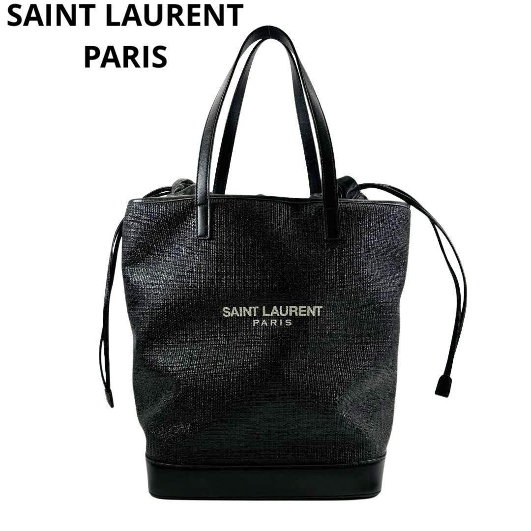 Saint Laurent Black Teddy Straw Leather Tote Bag 5Q12